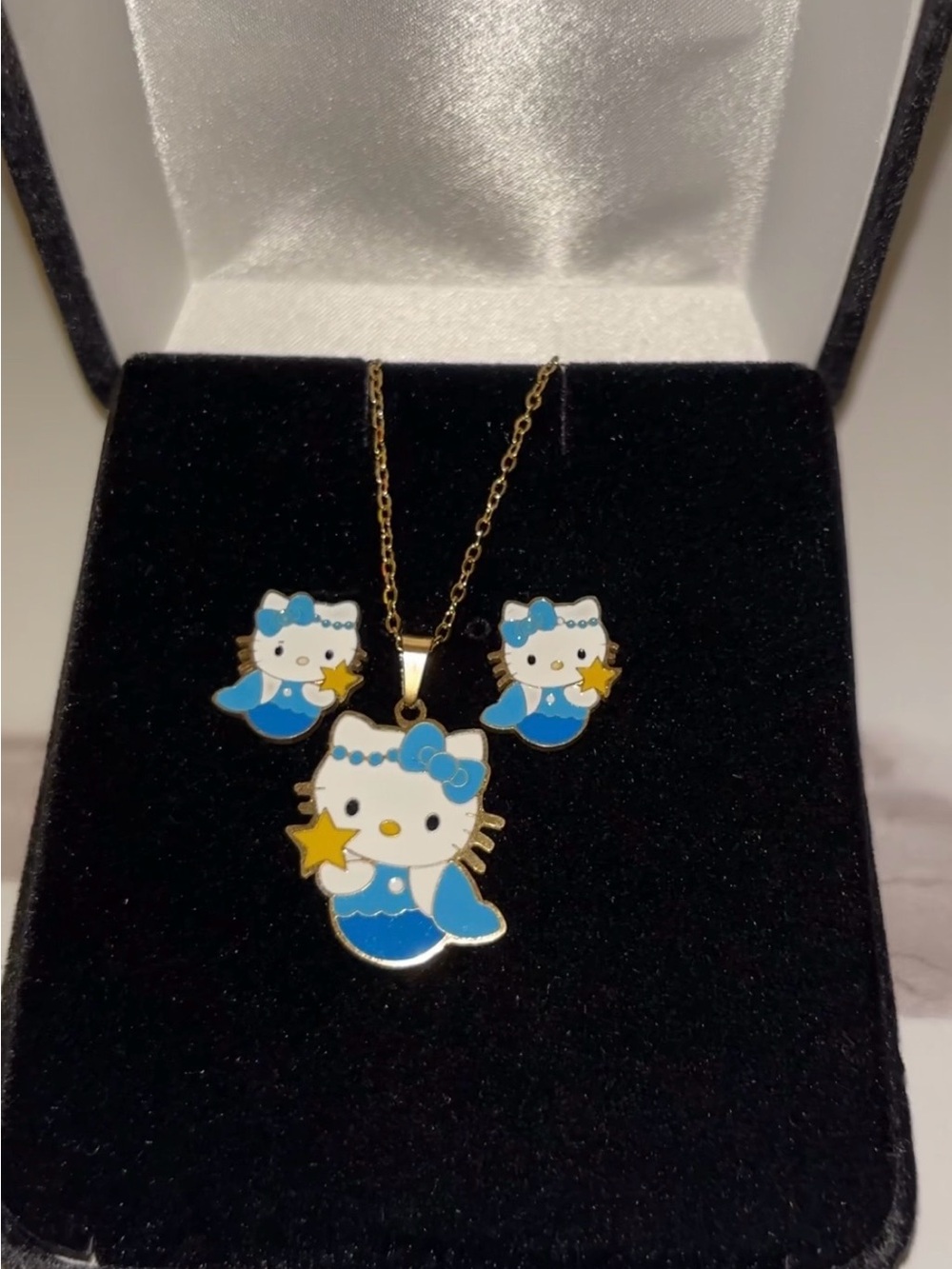 Blue Mermaid Pendant Necklace and Earring Set
